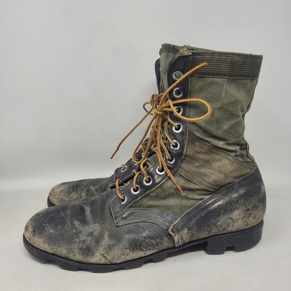 Vintage Belleville Boots 12R Green Black Leather Combat Military Jungle Vietnam
